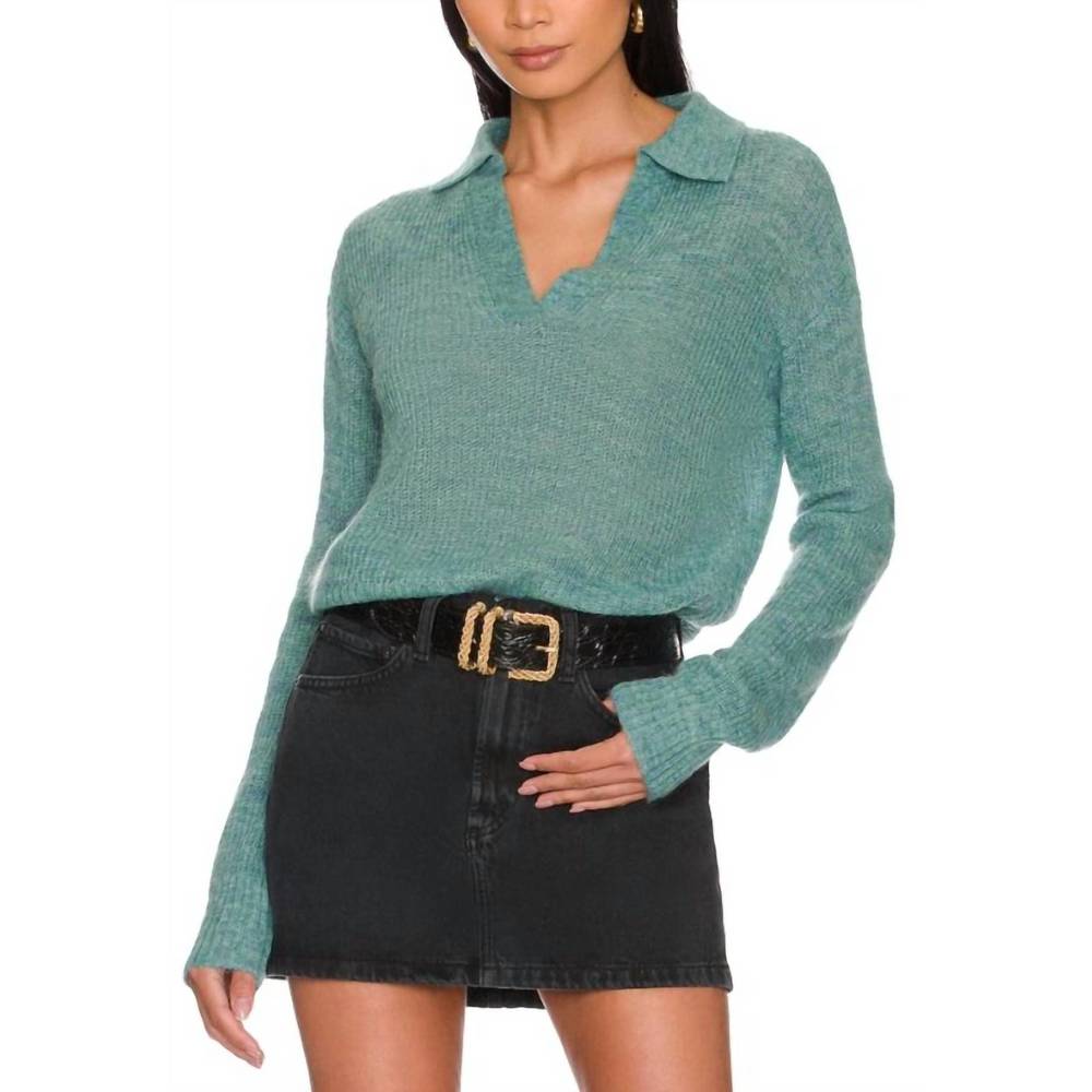 NEW MONROW mohair polo sweater in kale green